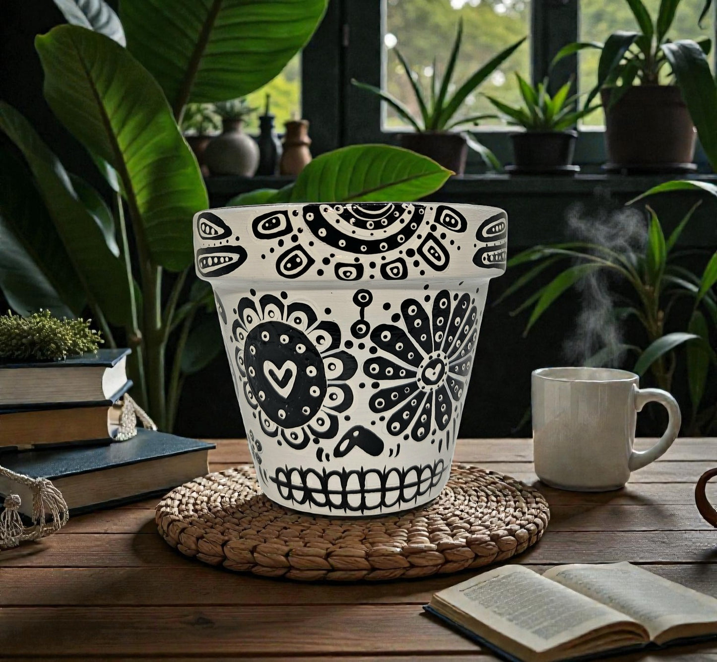 Hand Painted Sugar Skull Planter | Day of the Dead Flower Pot | Gothic Succulent Pot