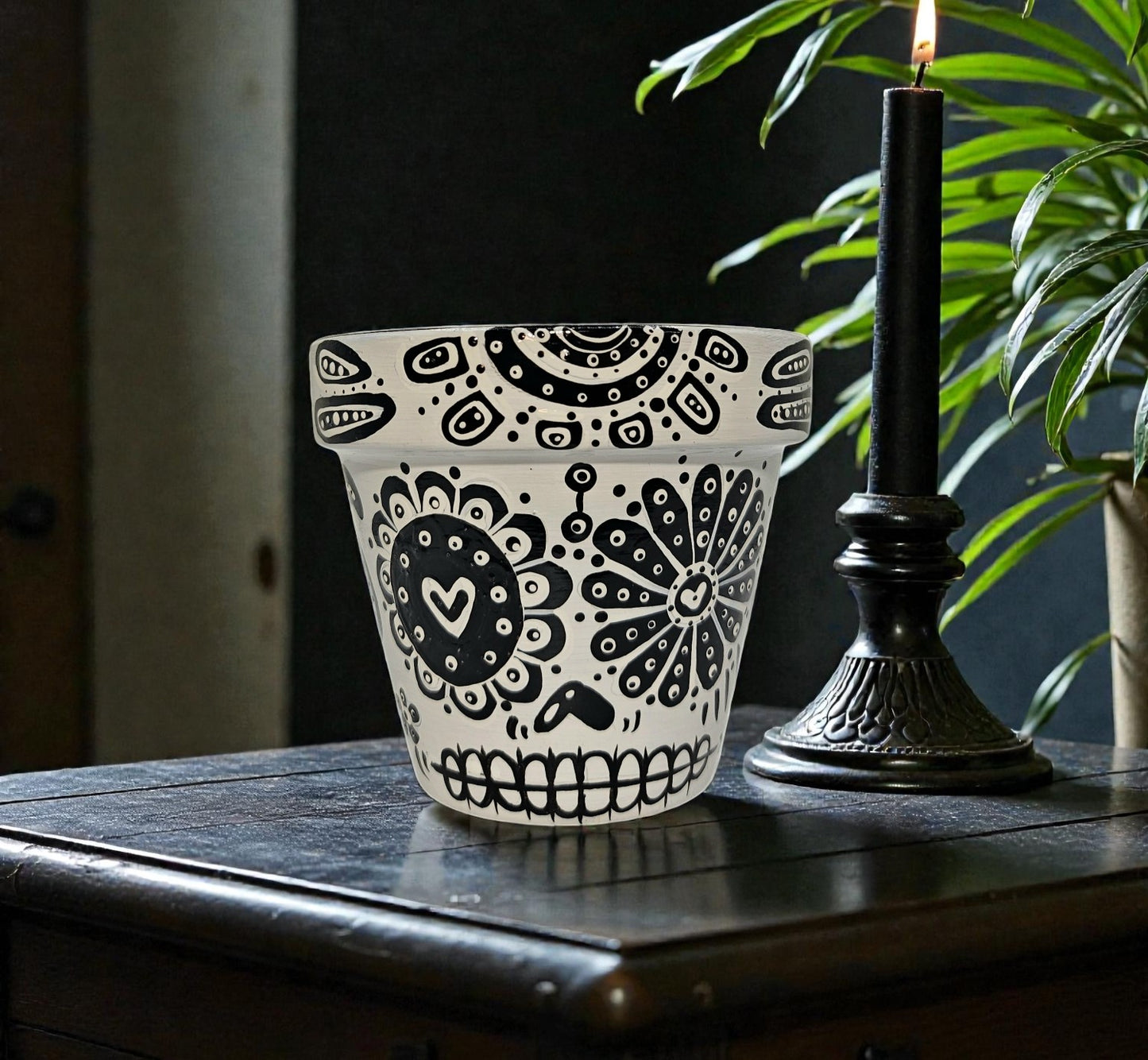 Hand Painted Sugar Skull Planter | Day of the Dead Flower Pot | Gothic Succulent Pot