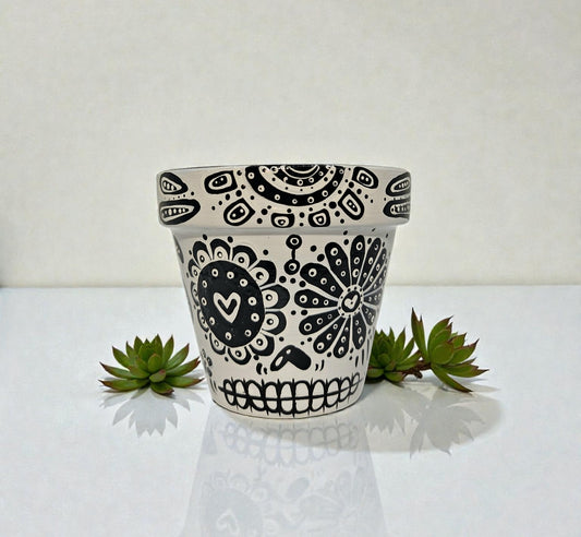 Hand Painted Sugar Skull Planter | Day of the Dead Flower Pot | Gothic Succulent Pot