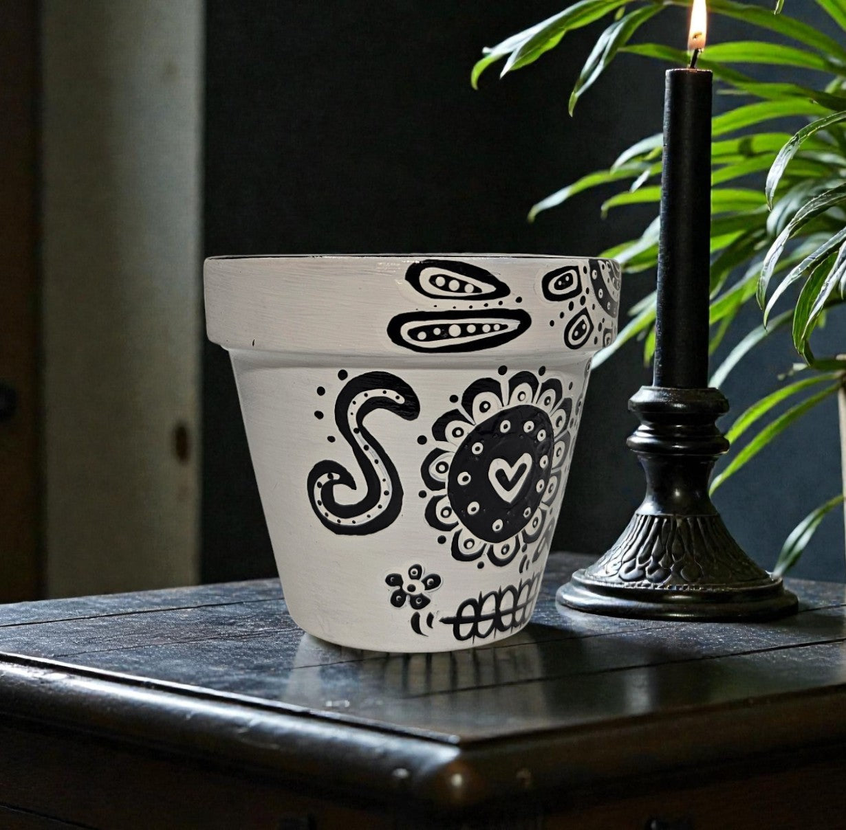 Hand Painted Sugar Skull Planter | Day of the Dead Flower Pot | Gothic Succulent Pot