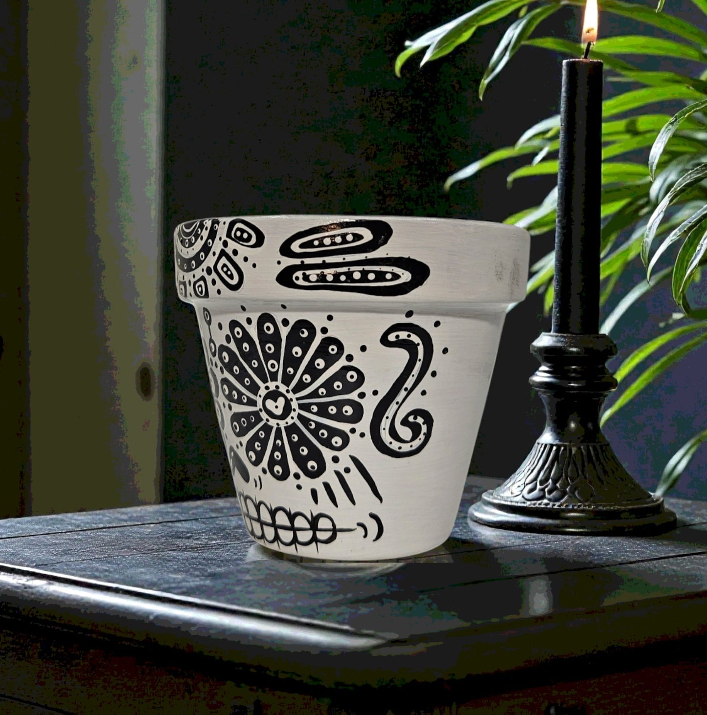Hand Painted Sugar Skull Planter | Day of the Dead Flower Pot | Gothic Succulent Pot