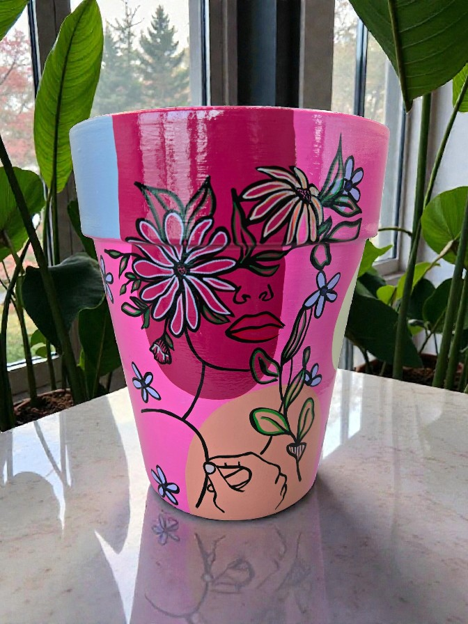 Hand Painted Abstract Face Planter