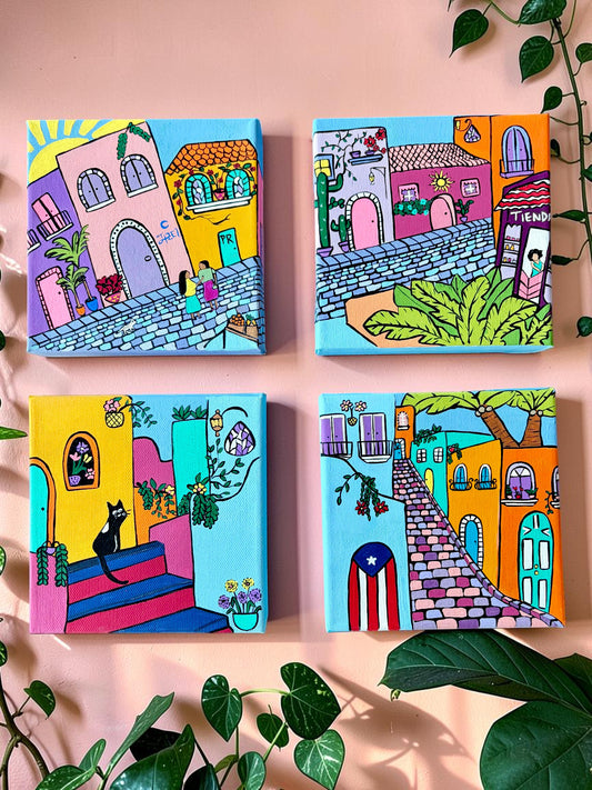 Puerto Rico Acrylic Painting Set of 4| 6X6" Canvas Art