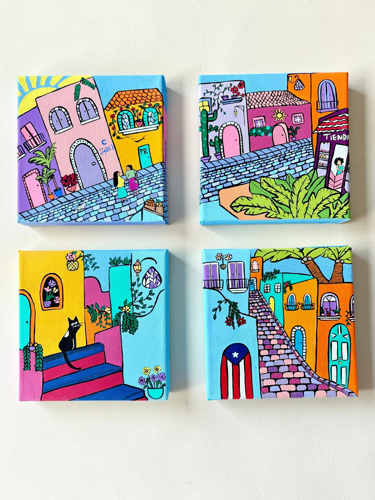 Puerto Rico Acrylic Painting Set of 4| 6X6" Canvas Art
