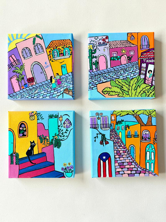 Puerto Rico Acrylic Painting Set of 4| 6X6" Canvas Art