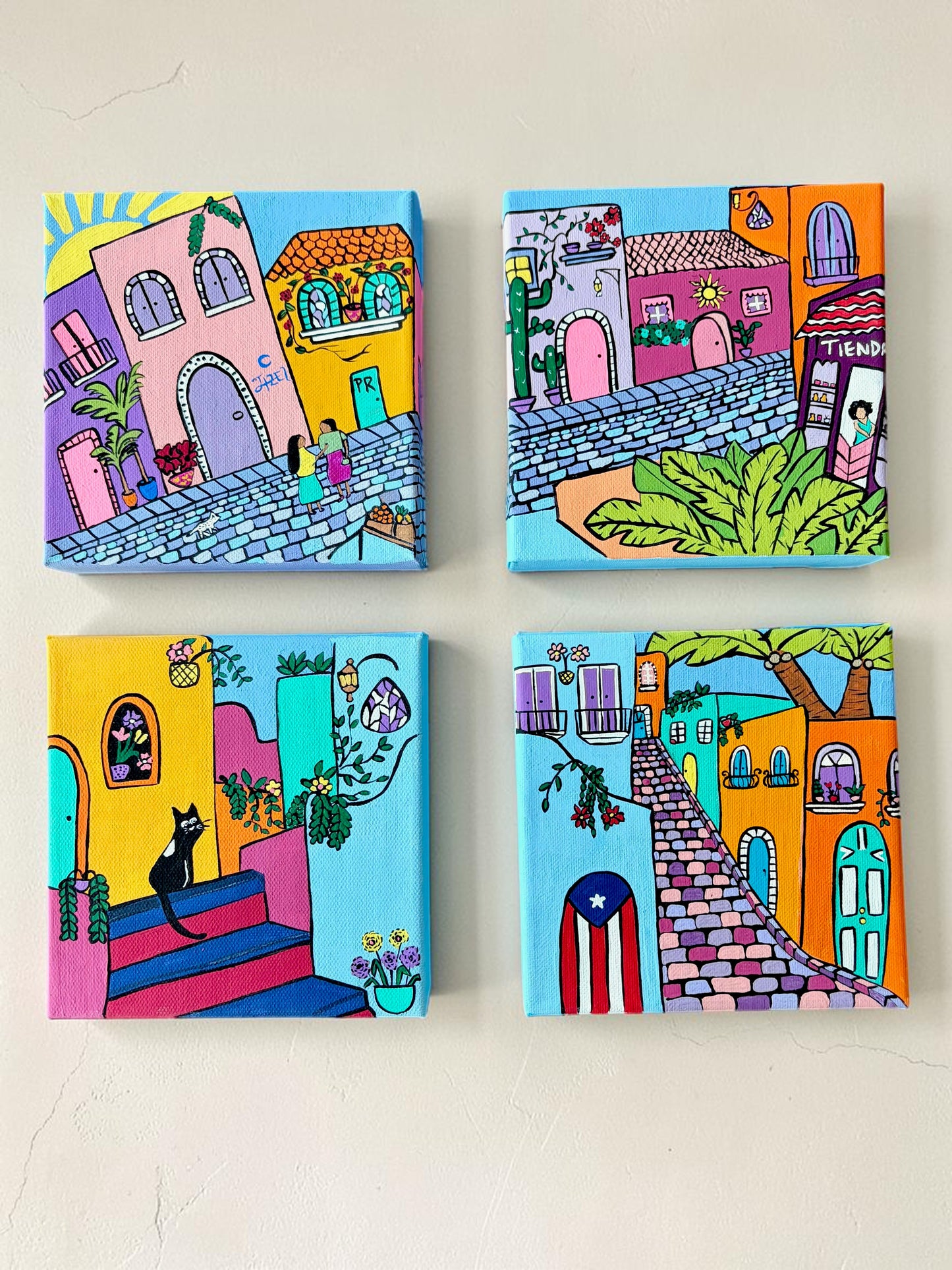 Puerto Rico Acrylic Painting Set of 4| 6X6" Canvas Art