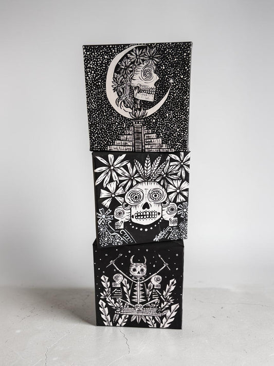 “Sacred Skull Series” - Original Skull Paintings Set of 3
