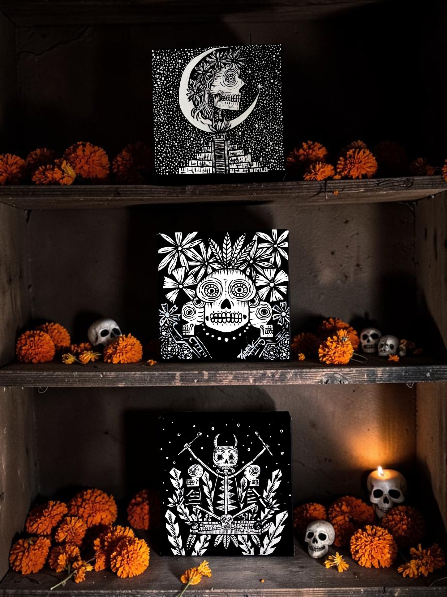 “Sacred Skull Series” - Original Skull Paintings Set of 3