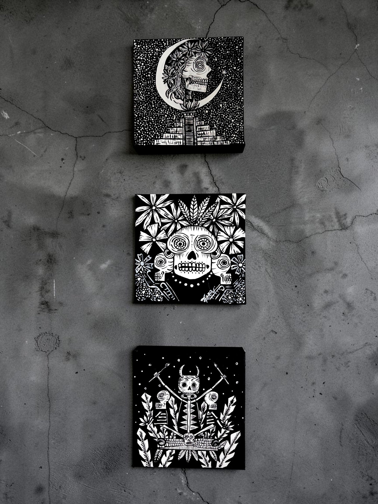 “Sacred Skull Series” - Original Skull Paintings Set of 3