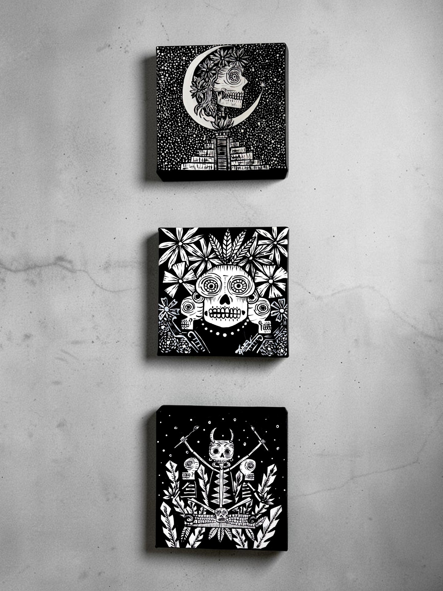 “Sacred Skull Series” - Original Skull Paintings Set of 3