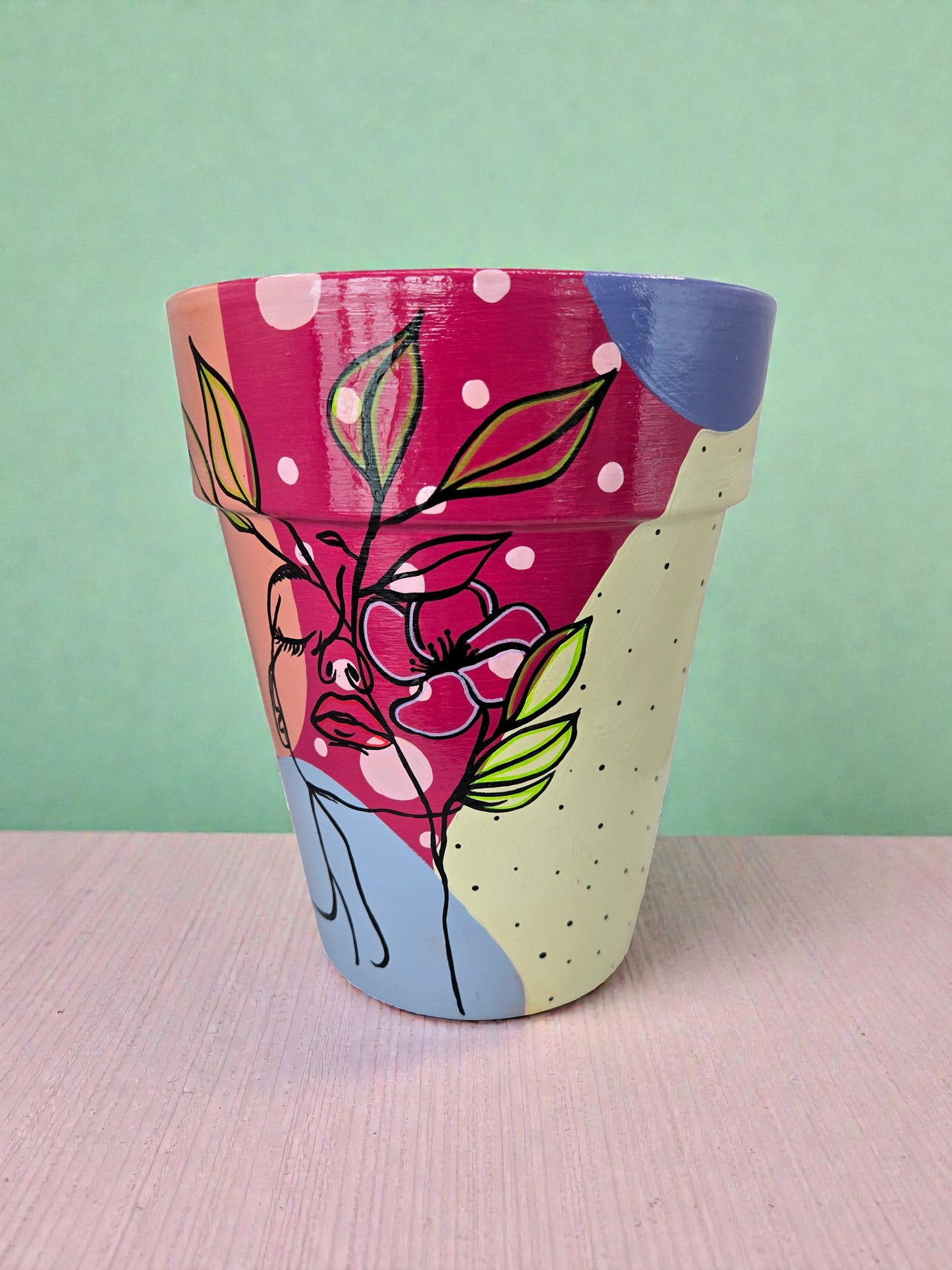 Hand Painted Flower Pot| Modern Face Planter| Abstract Art Terracotta Pot