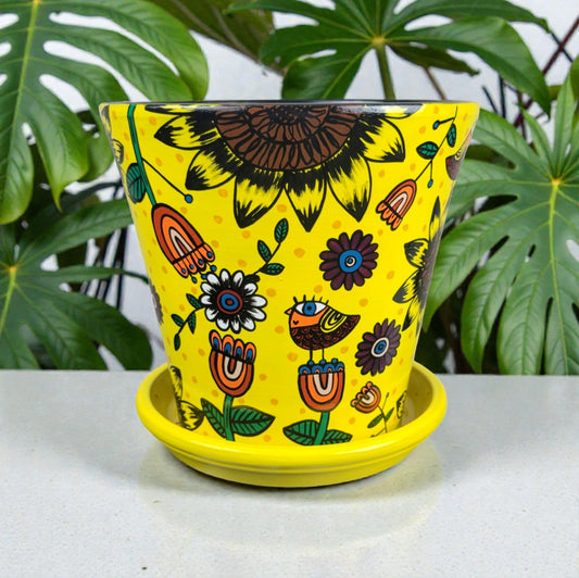 "Spring Day" Yellow Sunflower Plant Pot