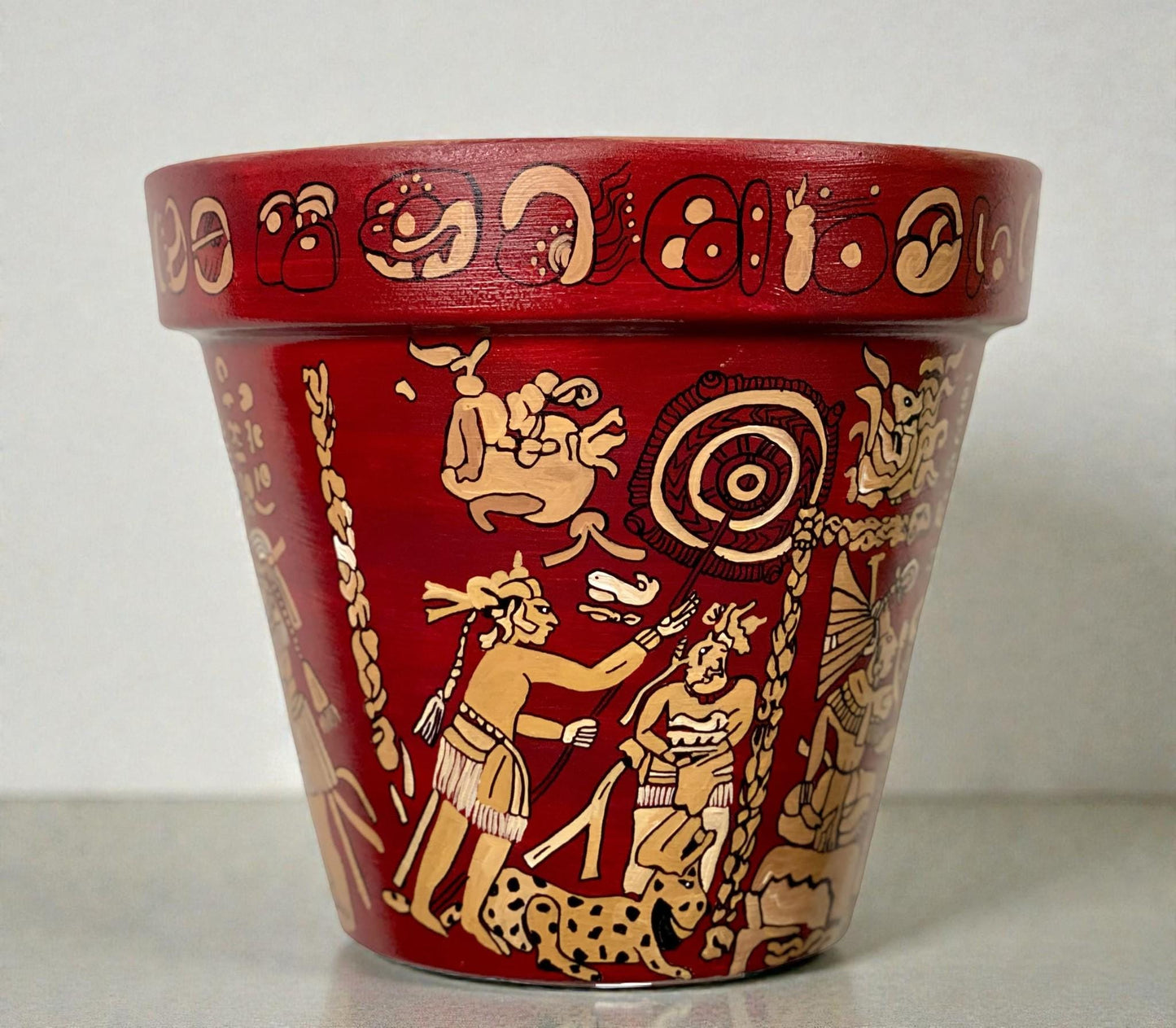 Hand painted Mayan Art Plant Pot- Prehispanic Art Vase (8 in)