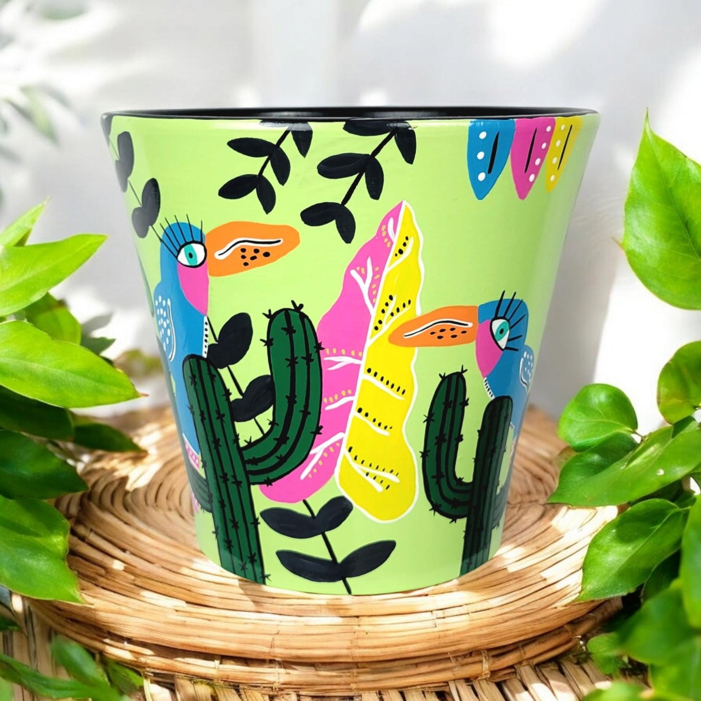 Toucans Birds Plant Pot. Tropical Plants Planter. "Tucanes In The Desert"