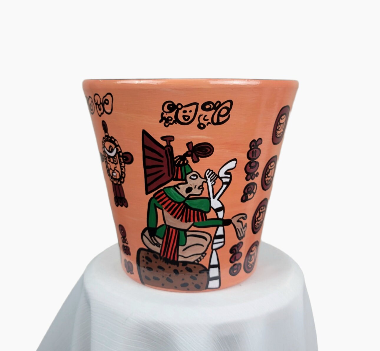 Hand-Painted Mayan Pottery Pot, Mexican Art Decor