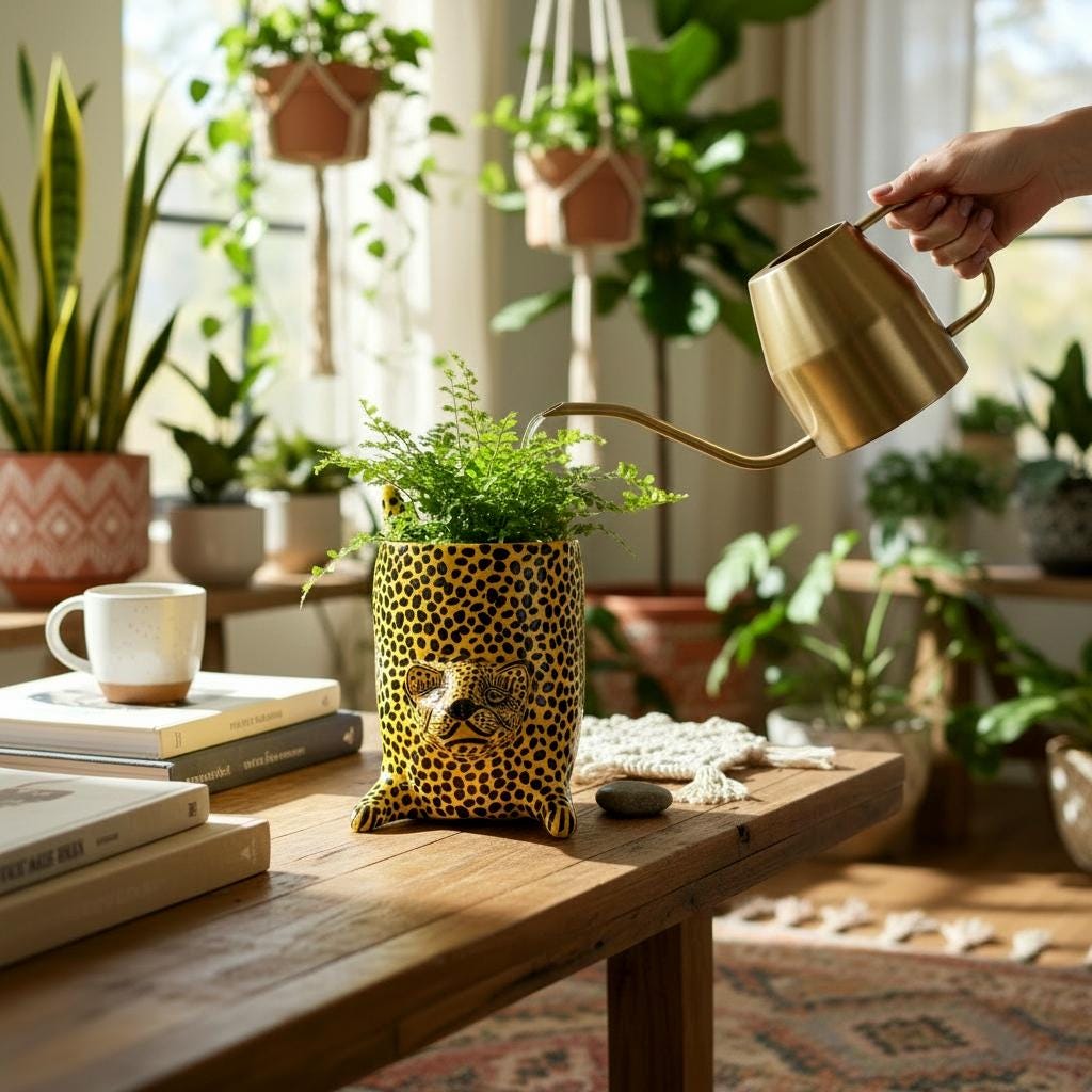 Hand-Painted Clay Jaguar Sculpture: Yellow Unique Home Decor