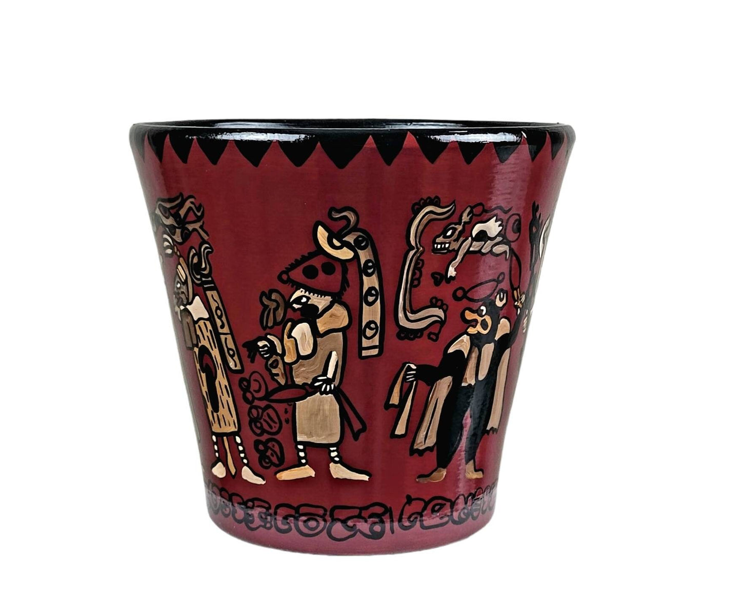 Hand-Painted Mayan Pottery Pot, Mexican Art Decor