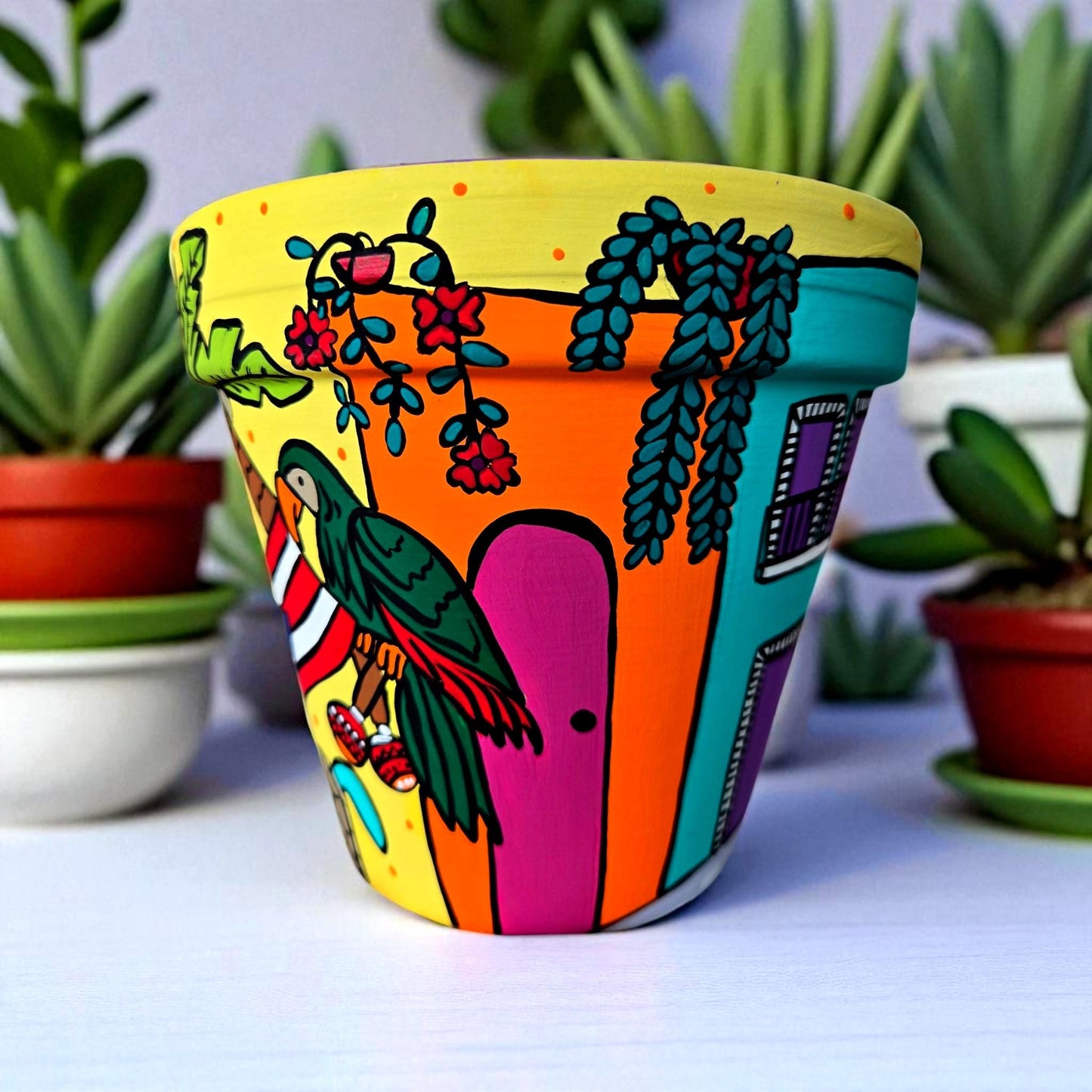 Hand-Painted Puerto Rico Plant Pot – Caribbean Art Planter, Tropical Decor