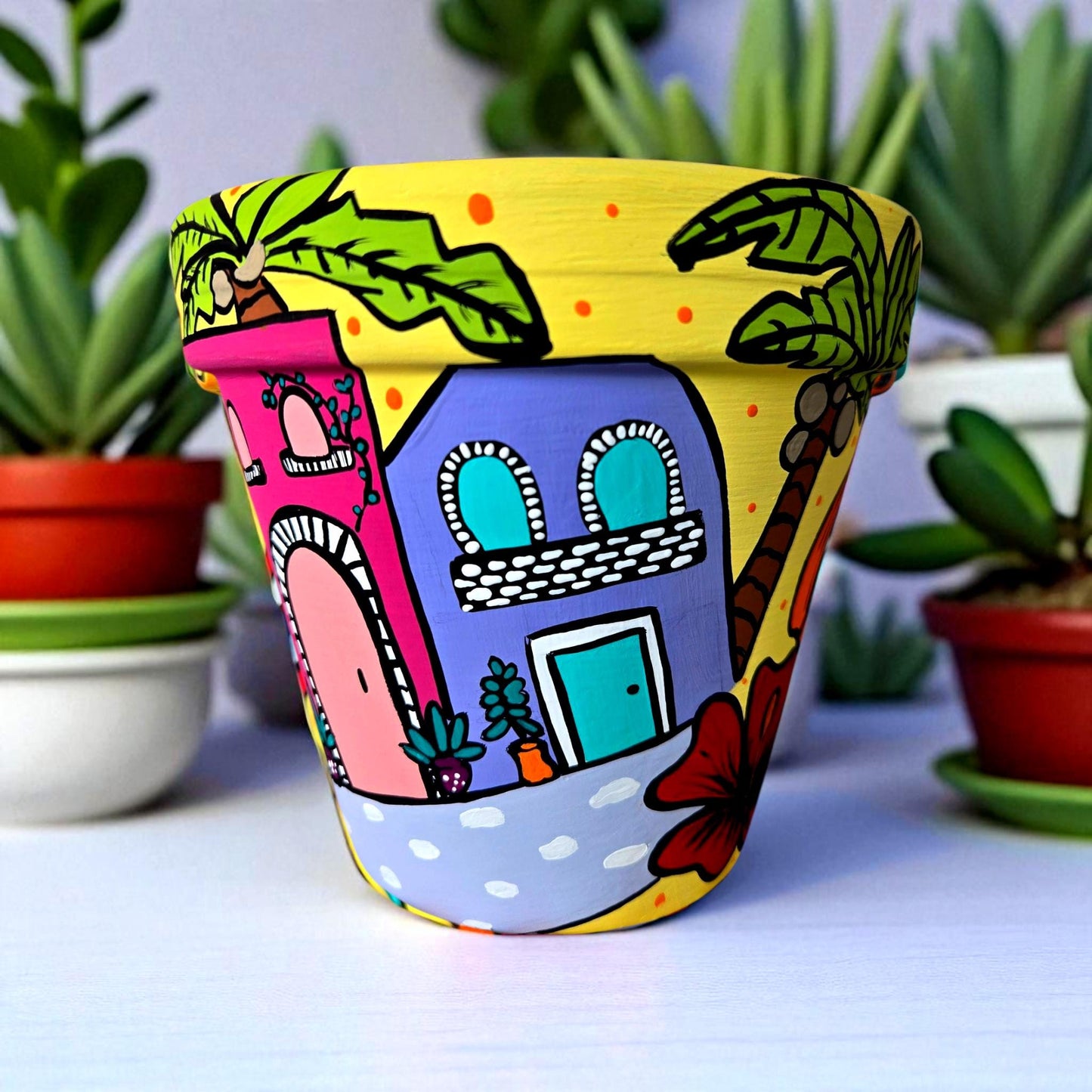Hand-Painted Puerto Rico Plant Pot – Caribbean Art Planter, Tropical Decor
