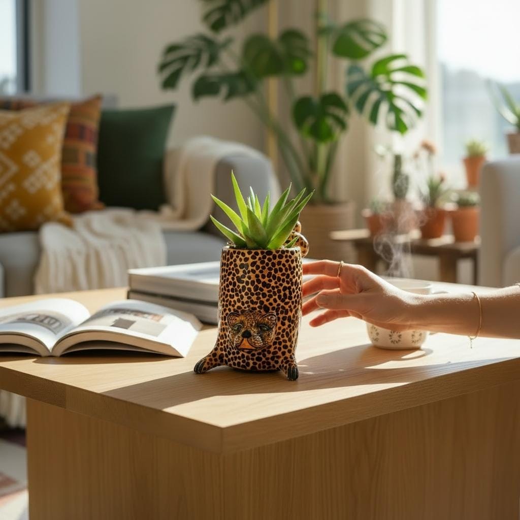 Hand-Painted Orange Terracotta Jaguar Sculpture: Mexican Handcraft Home Decor