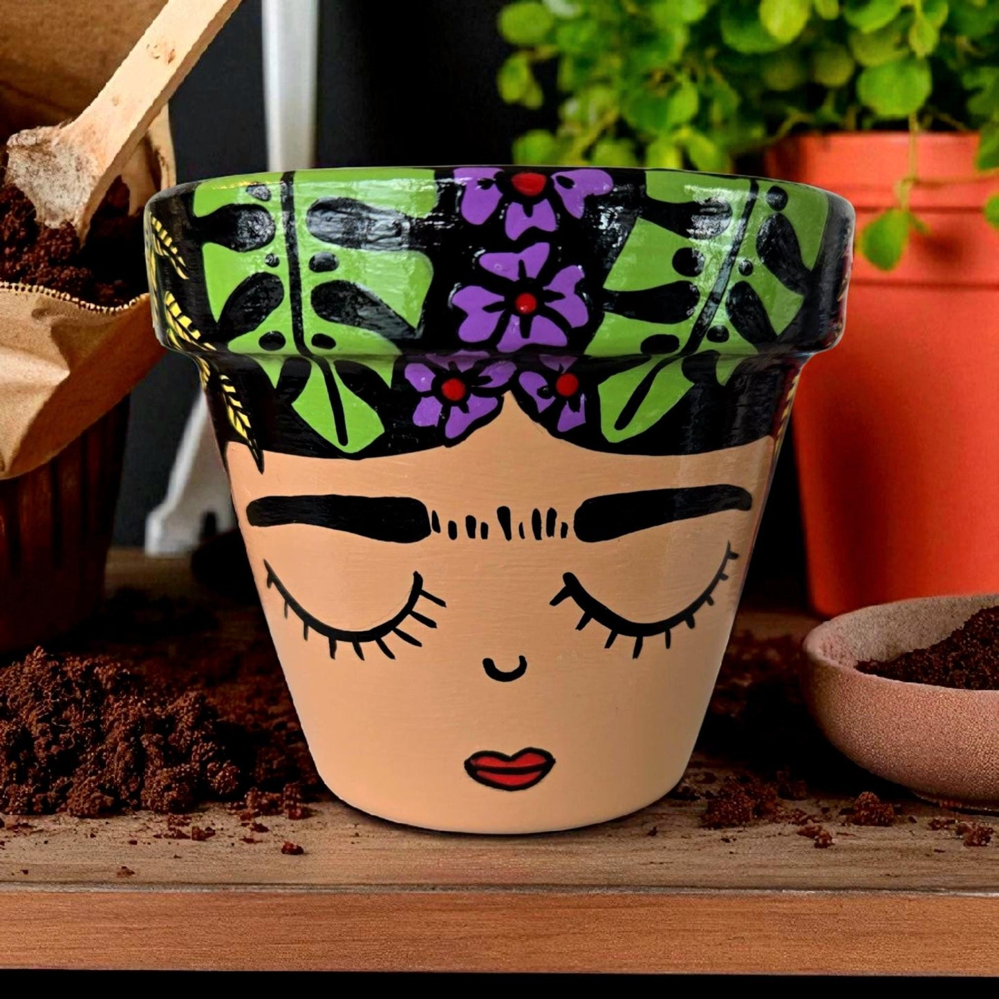 Hand-Painted Folk Art Face Planter – Mexican Inspired Terracotta Plant Pot