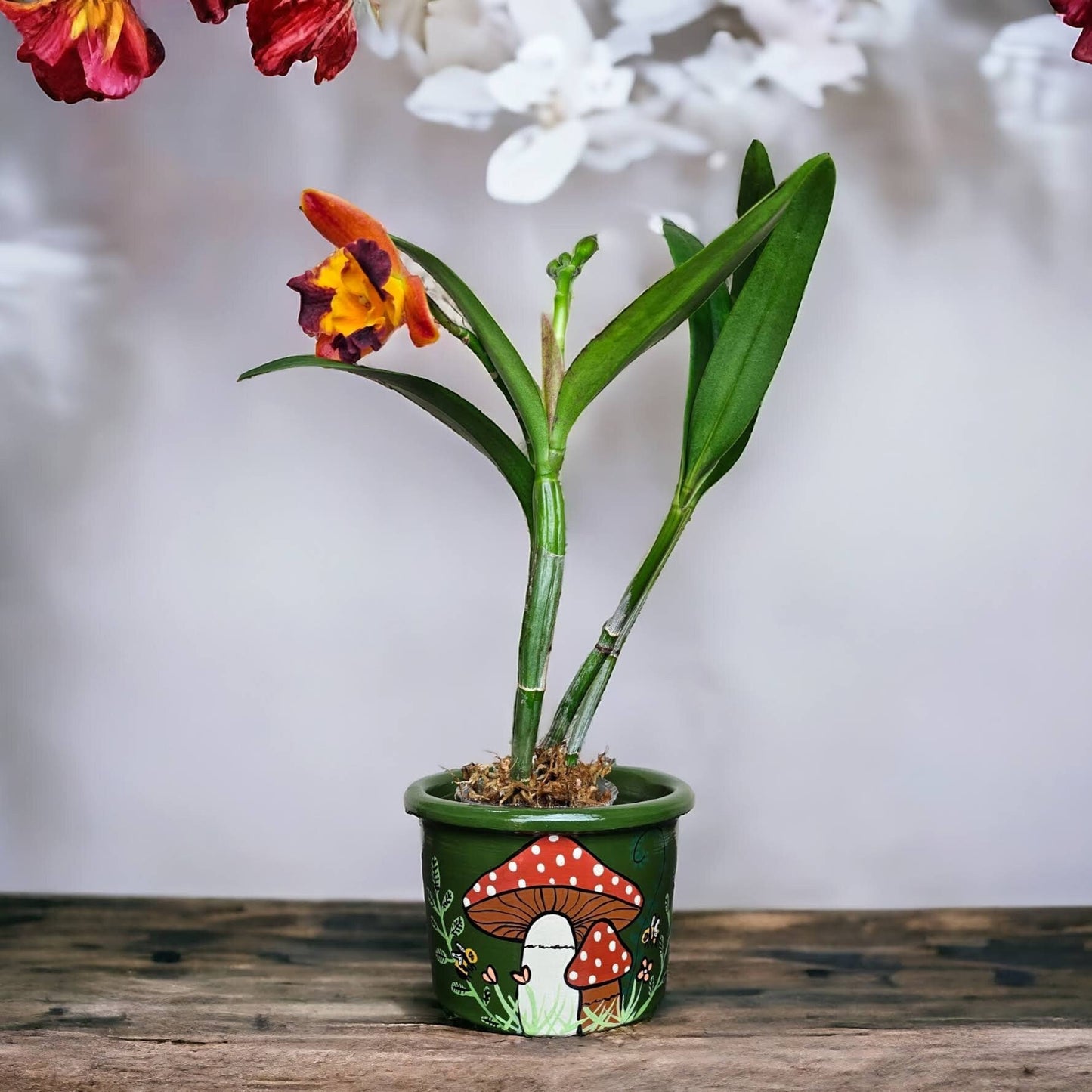 Hand-Painted Terracotta Mushroom Plant Pot, Witchy Garden Decor