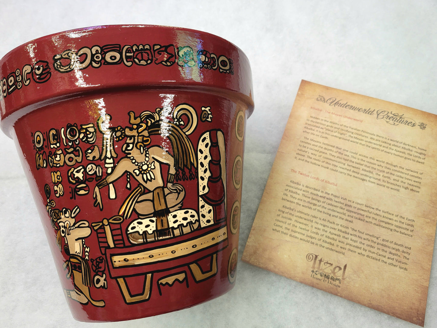 Hand-Painted Mayan Pottery Pot, Mexican Art Decor